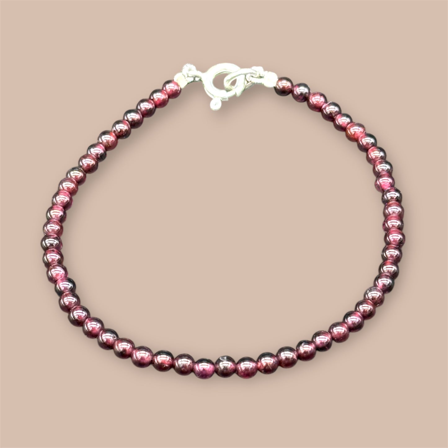 Garnet Bracelet 925 Sterling Silver - Red Gemstones 4mm 18cm