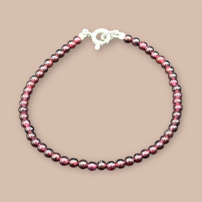 Garnet Bracelet 925 Sterling Silver - Red Gemstones 4mm 18cm