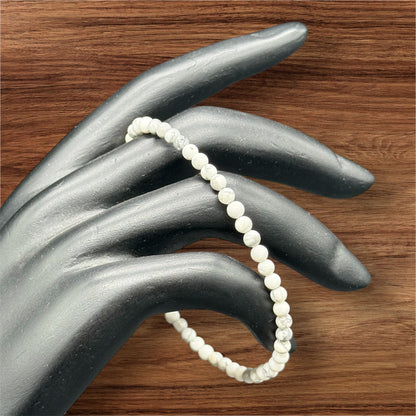 Howlite Bracelet 925 Sterling Silver - White Gemstones 4mm 18cm