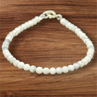 Howlite Bracelet 925 Sterling Silver - White Gemstones 4mm 18cm