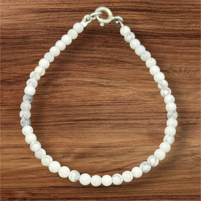 Howlite Bracelet 925 Sterling Silver - White Gemstones 4mm 18cm