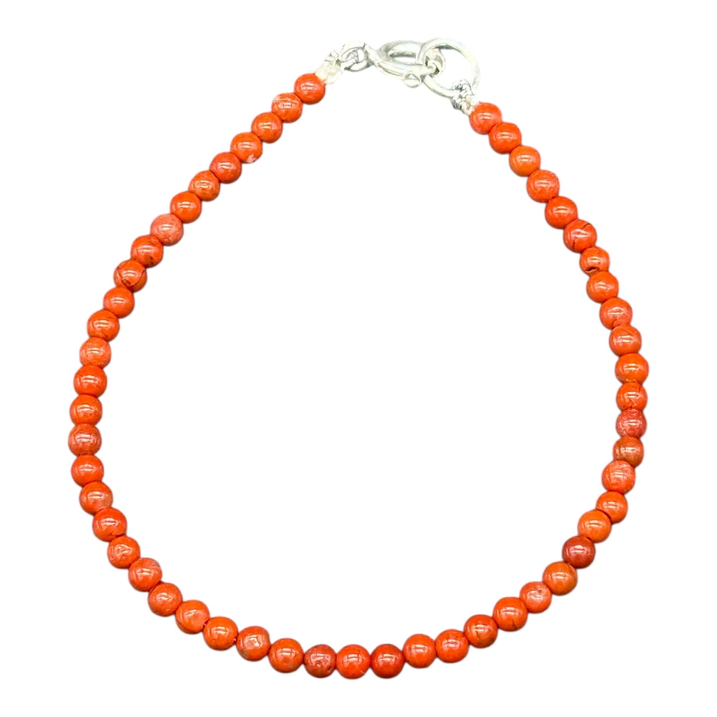 Red Jasper Bracelet 925 Sterling Silver - Orange Gemstones 4mm 18cm