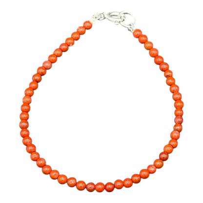 Red Jasper Bracelet 925 Sterling Silver - Orange Gemstones 4mm 18cm