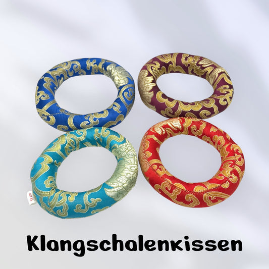 Klangschalenkissen in vier verschiedenen Farben- Blau, Kastanienbraun, Türkis Blau, Rot