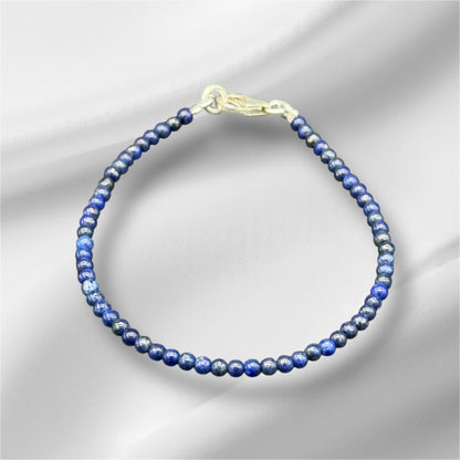 Lapislazuli Armband 925 Silber - Blaue Edelsteine 4mm 18 cm