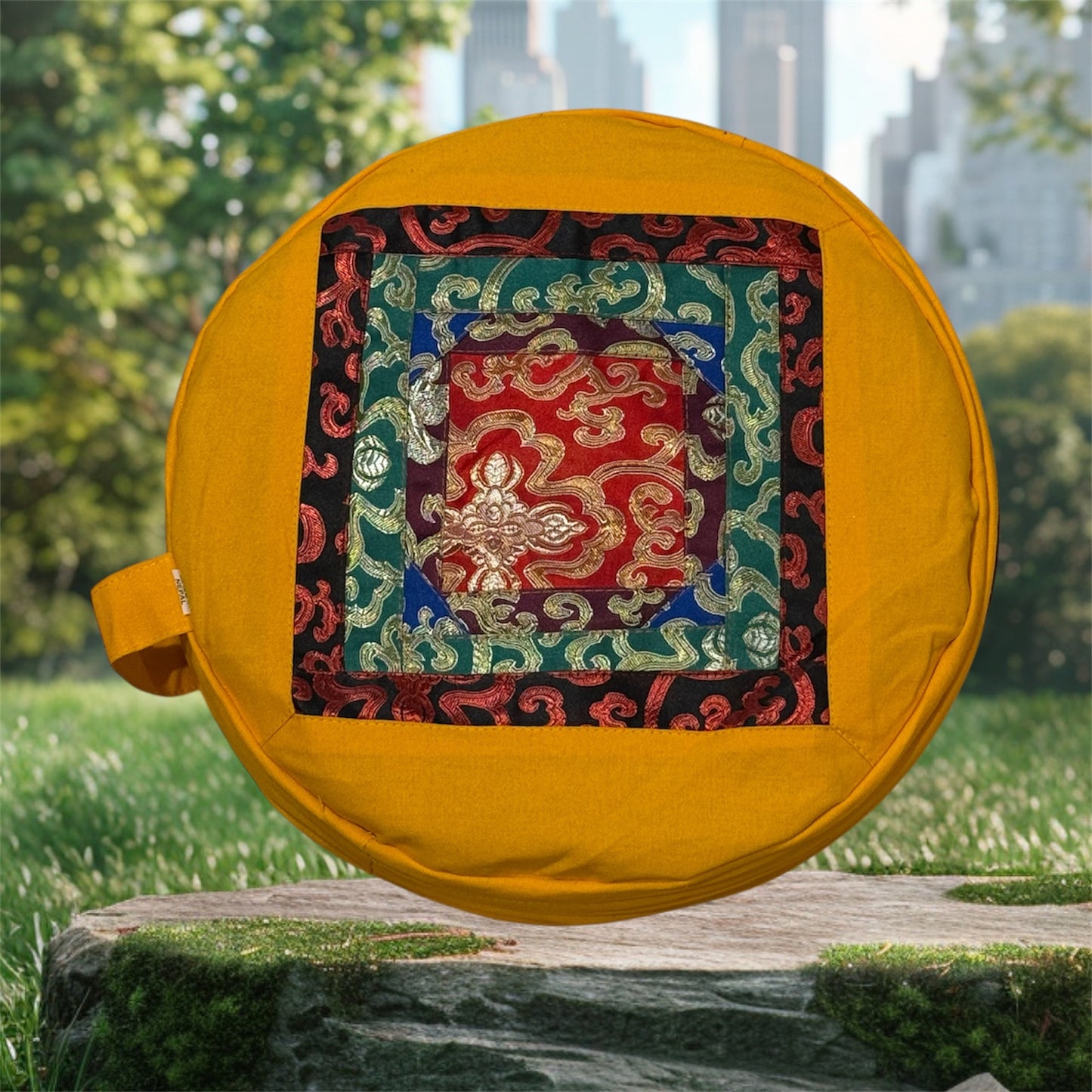 Meditationskissen aus Brokat Medium Gelb