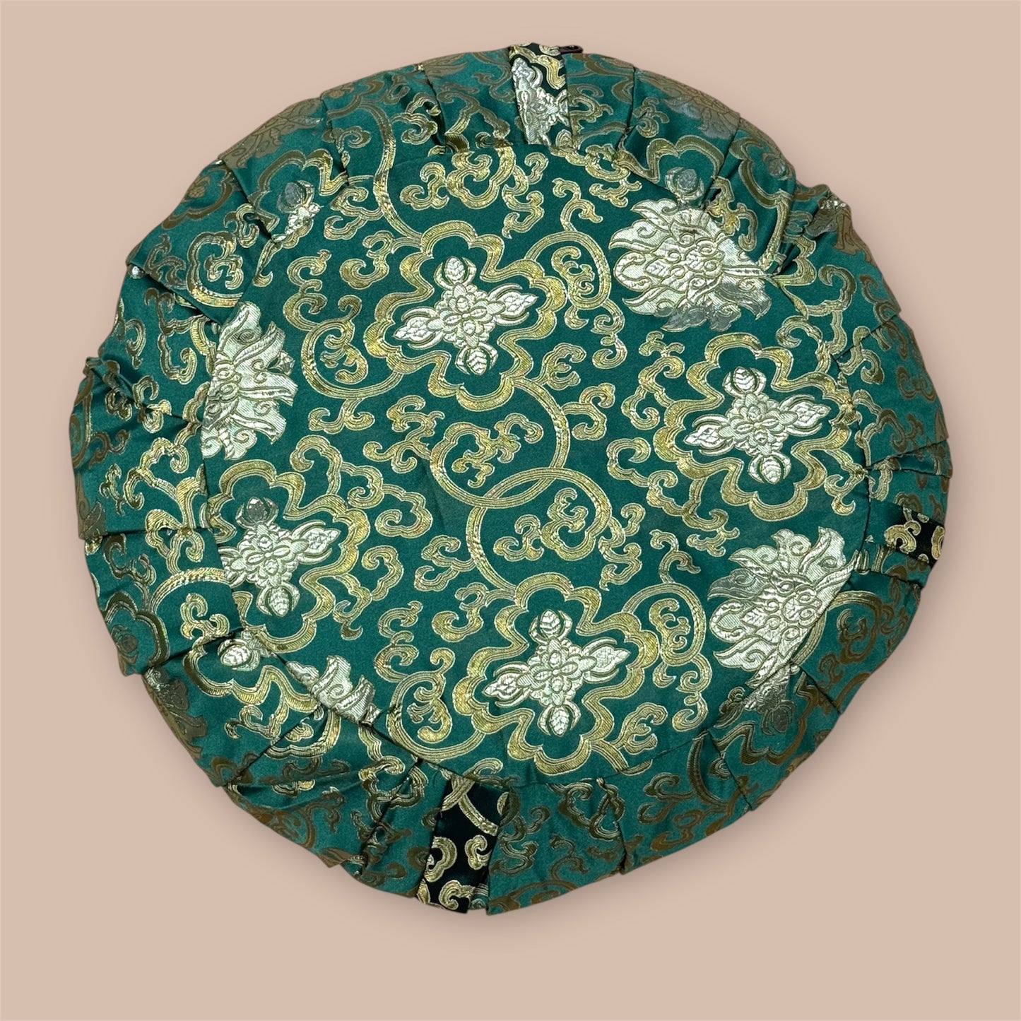 Brokat Grün  Meditationskissen mit Reisschalen gefüllt