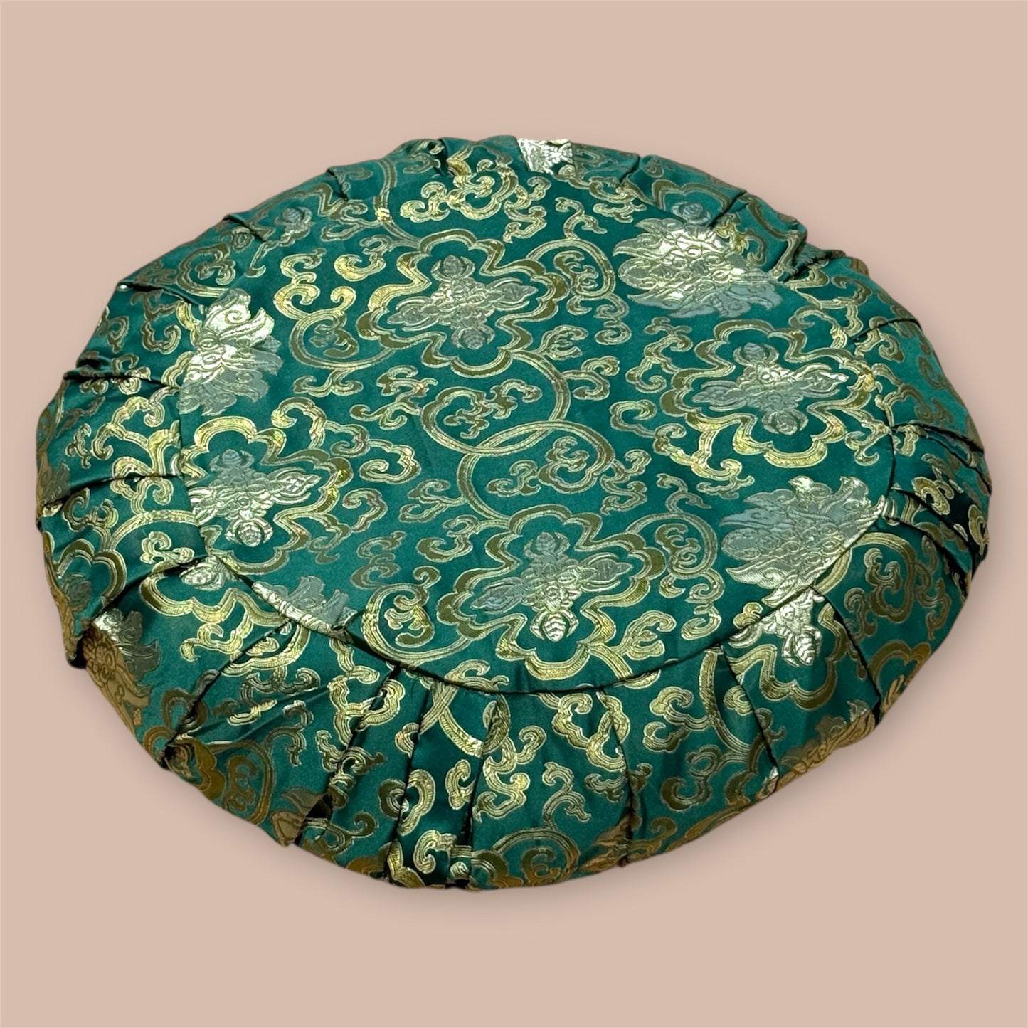 Brokat Grün  Meditationskissen mit Reisschalen gefüllt