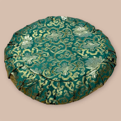 Brokat Grün  Meditationskissen mit Reisschalen gefüllt