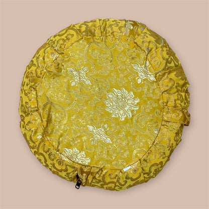 Brokat Gelb Meditationskissen mit Reisschalen gefüllt