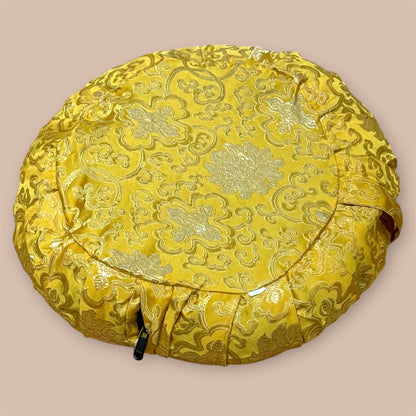 Brokat Gelb Meditationskissen mit Reisschalen gefüllt