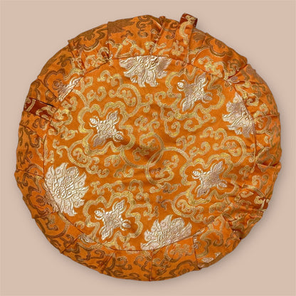 Brokat Orange  Meditationskissen mit Reisschalen gefüllt