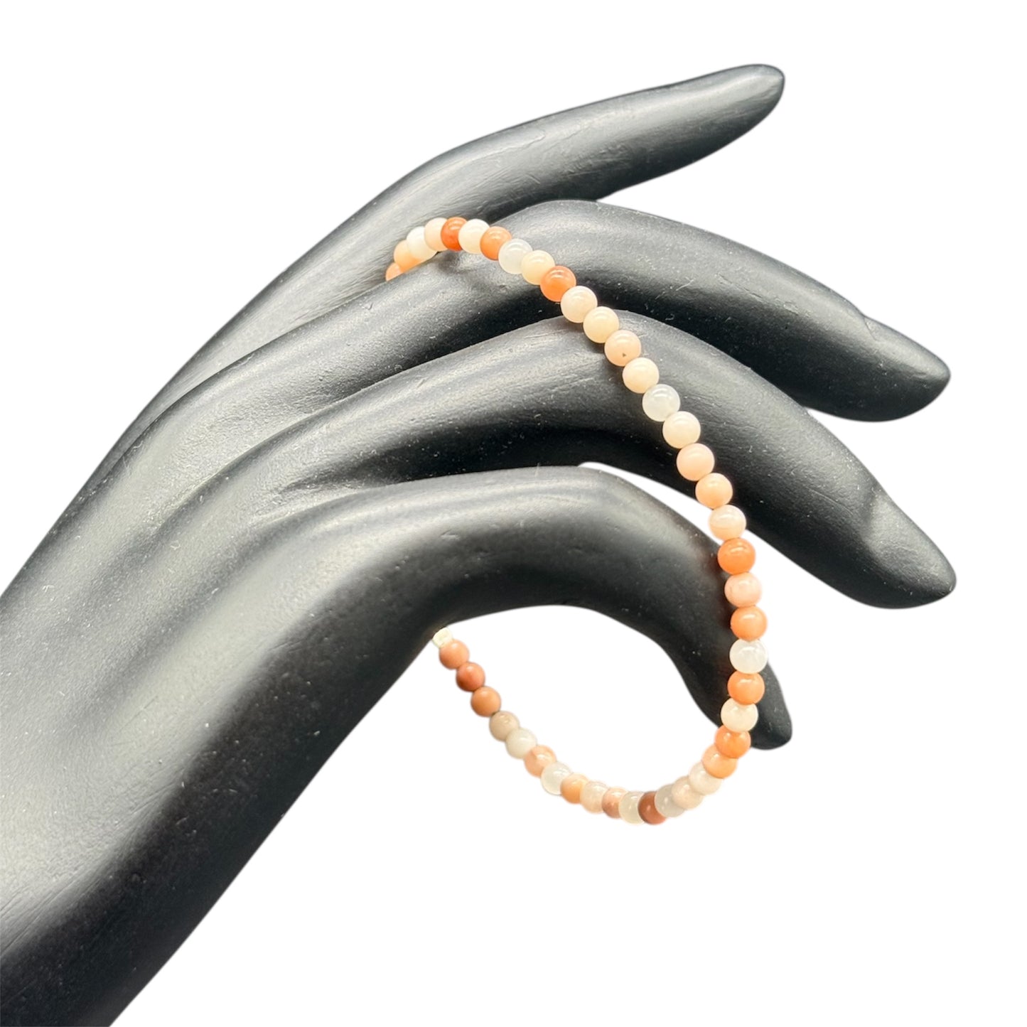 Bracelet en pierre de lune rose, argent sterling 925 - Pierres pêche, 4 mm, 18 cm