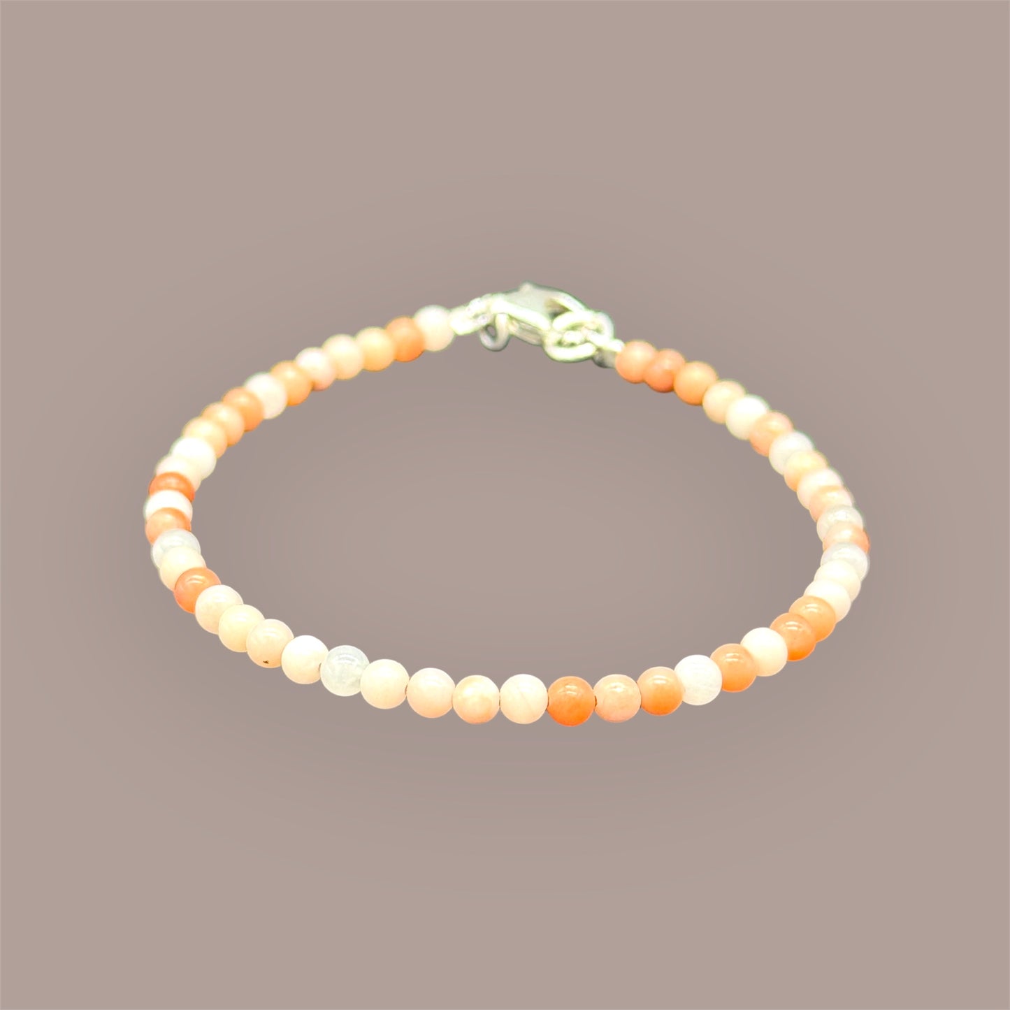 Bracelet en pierre de lune rose, argent sterling 925 - Pierres pêche, 4 mm, 18 cm