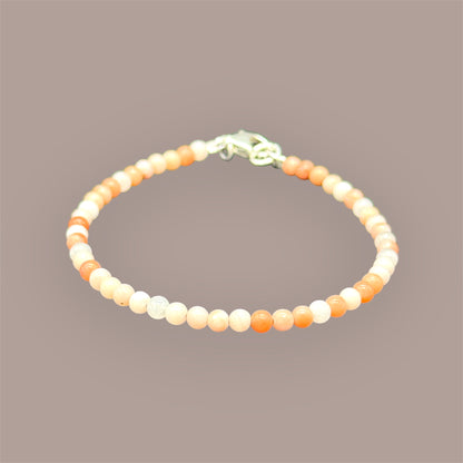 Bracelet en pierre de lune rose, argent sterling 925 - Pierres pêche, 4 mm, 18 cm