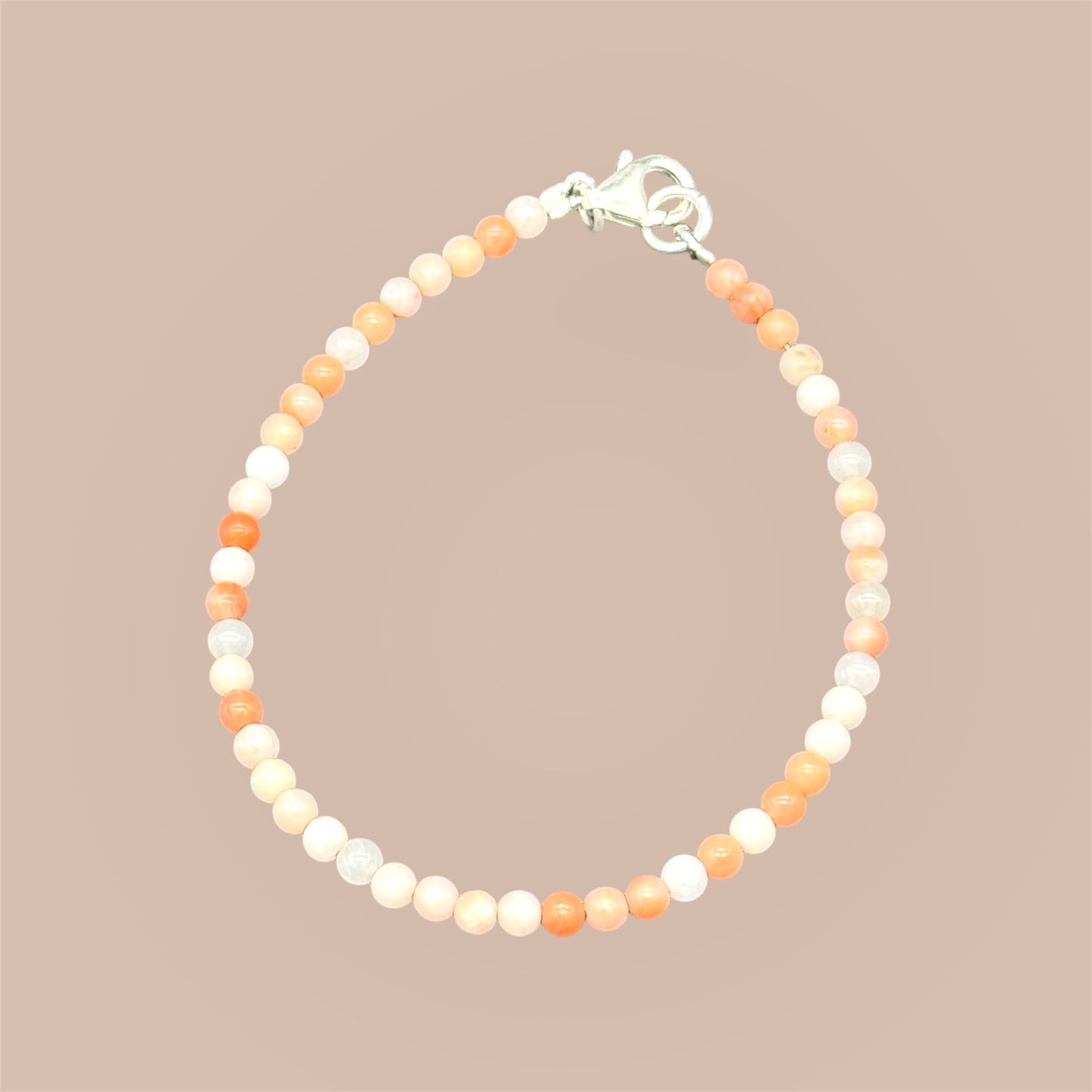 Bracelet en pierre de lune rose, argent sterling 925 - Pierres pêche, 4 mm, 18 cm