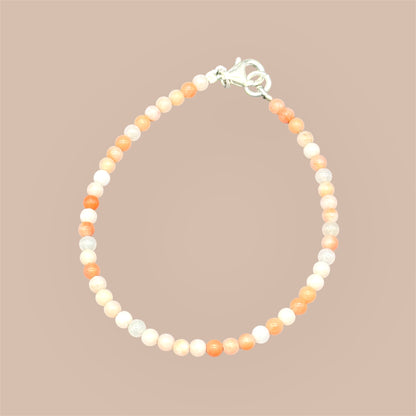 Bracelet en pierre de lune rose, argent sterling 925 - Pierres pêche, 4 mm, 18 cm