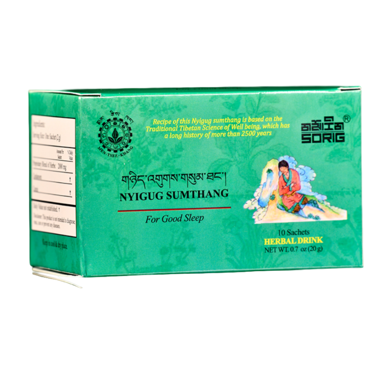 Sorig Nyigug Sumthang Abendtee in einer grüne Verpackung. 