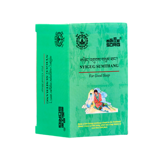 Sorig Nyigug Sumthang Abendtee in einer grüne Verpackung. 