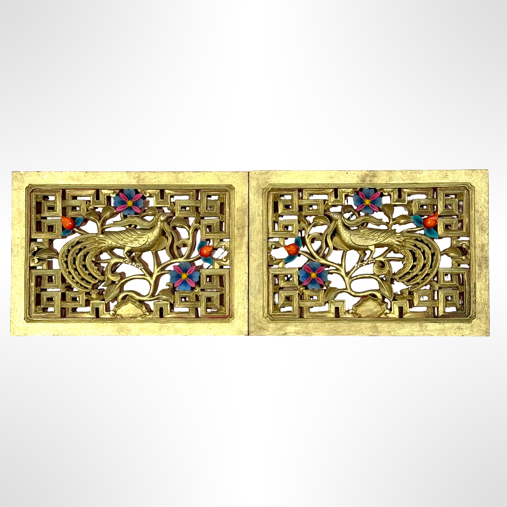 Holz-Dekopaneel mit Phönix – Handgeschnitzt und Bemalt | Vintage-Stil