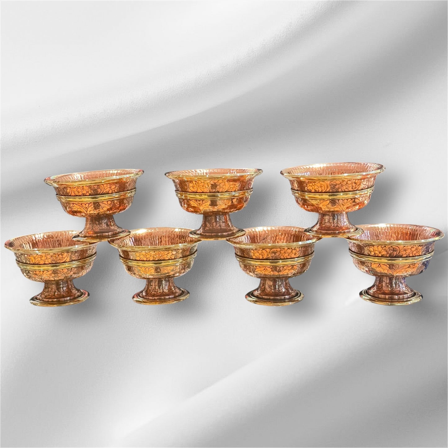 Tibetan 7-Water Offering Bowl made of Copper - Spiritual Beauty Tibet"