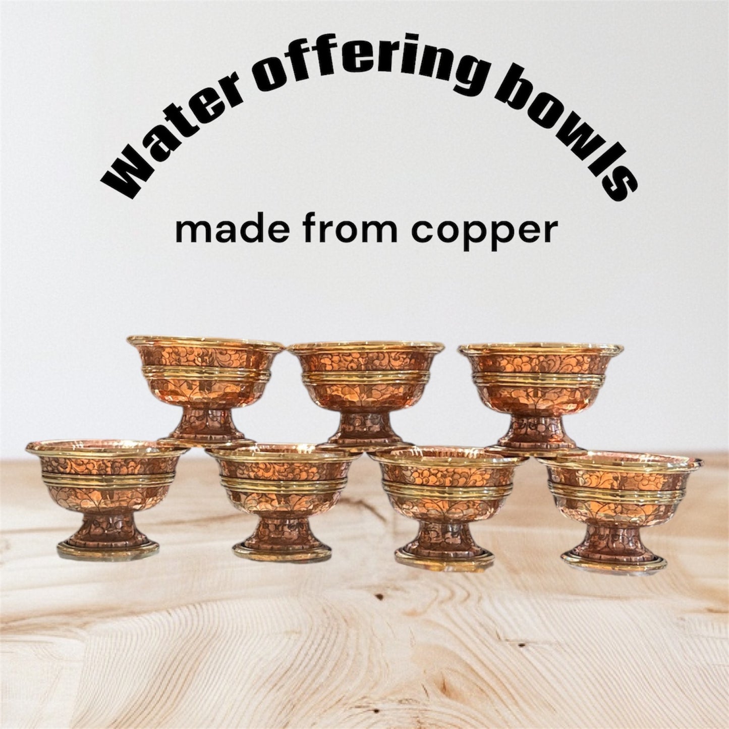 Tibetan 7-Water Offering Bowl made of Copper - Spiritual Beauty Tibet"