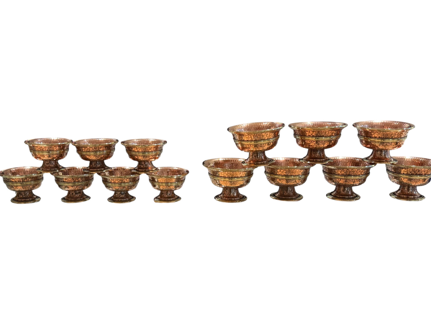 Tibetan 7-Water Offering Bowl made of Copper - Spiritual Beauty Tibet"