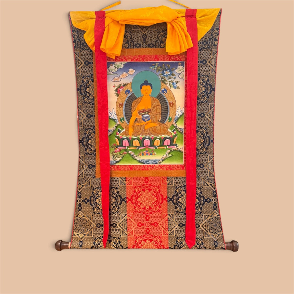 Buddha Shakyamuni Thangka – hand painted from Nepal, 81 × 65 cm