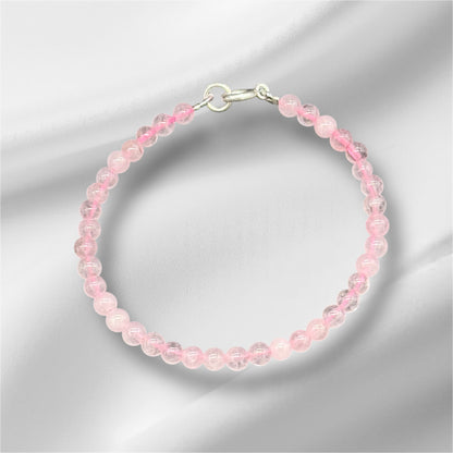 Rosenquarz Armband 925 Silber - Rosa Edelsteine 4mm 18 cm
