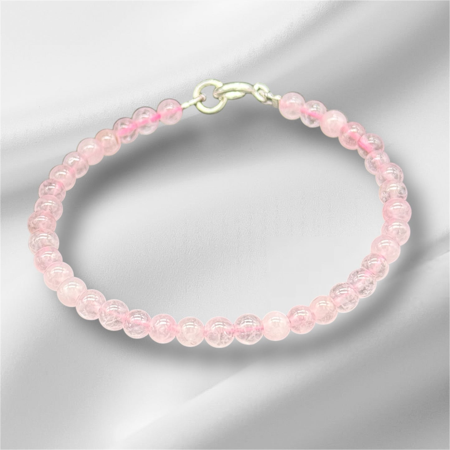 Rosenquarz Armband 925 Silber - Rosa Edelsteine 4mm 18 cm