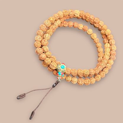Rudraksha Mala 108 Beads with Brass Guru Bead - 8mm 80cm