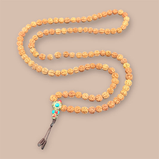 Rudraksha Mala 108 Perlen mit Messing Guru-Perle - 8mm 80 cm