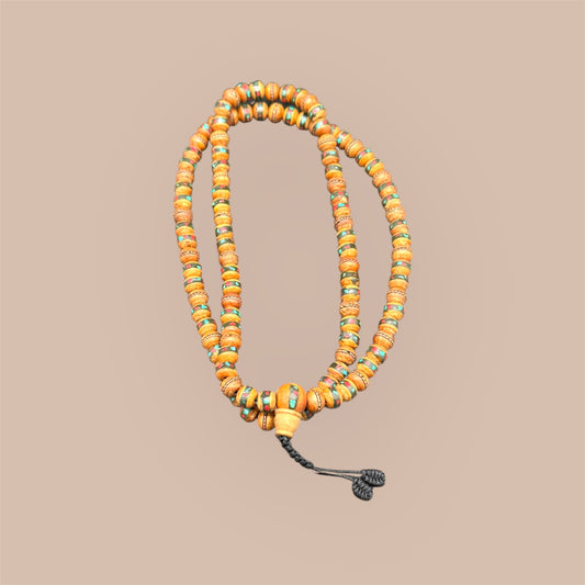 Sandelholz Mala 108 Perlen mit Edelsteinen - 7mm 74 cm