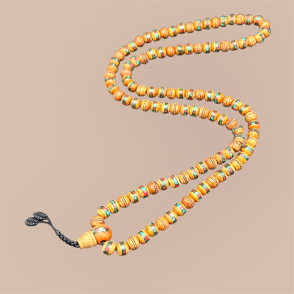 Sandelholz Mala 108 Perlen mit Edelsteinen - 7mm 74 cm