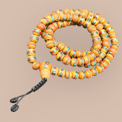 Sandelholz Mala 108 Perlen mit Edelsteinen - 7mm 74 cm