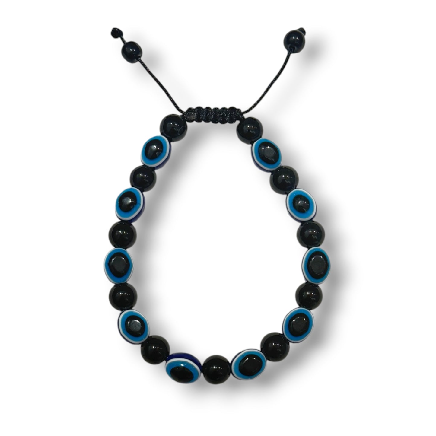 Verstellbares Schutzarmband mit Onyx und blau-weissen Glasperlen