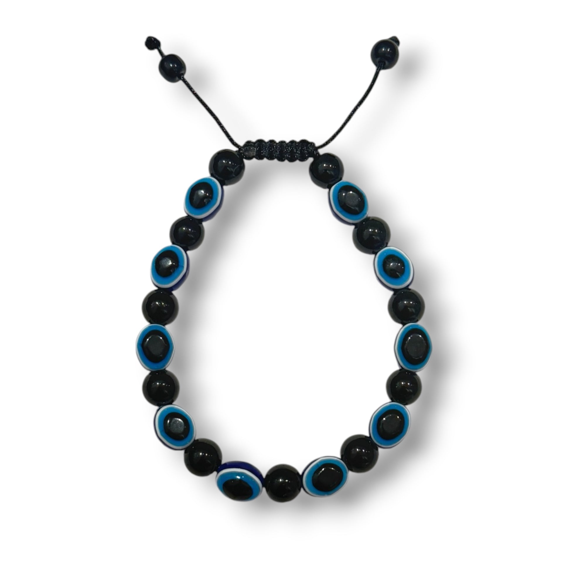 Verstellbares Schutzarmband mit Onyx und blau-weissen Glasperlen