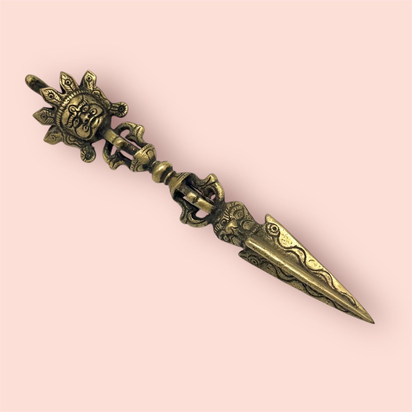 Tibetischer Phurpa-Ritualdolch aus Messing
