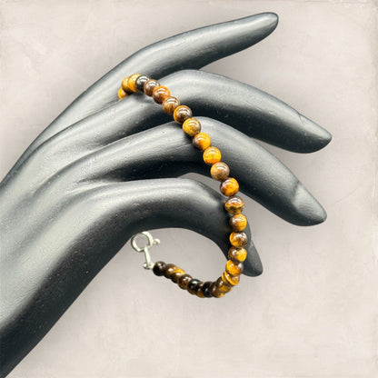 Bracelet Œil de Tigre en Argent Sterling 925 - Pierres Brun Doré 4 mm 18 cm