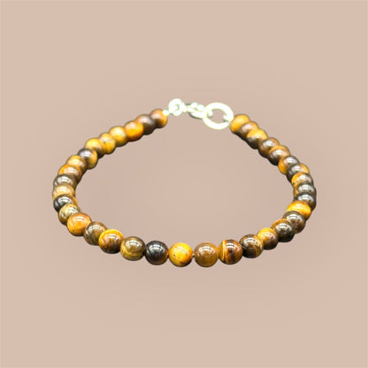 Bracelet Œil de Tigre en Argent Sterling 925 - Pierres Brun Doré 4 mm 18 cm